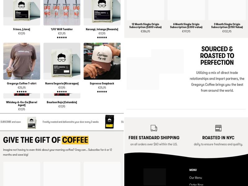 Gregorys Coffee Menu