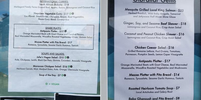 Gibraltar Gems Menu