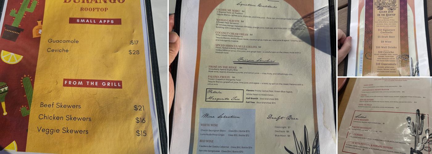Durango Cocina & Rooftop Menu
