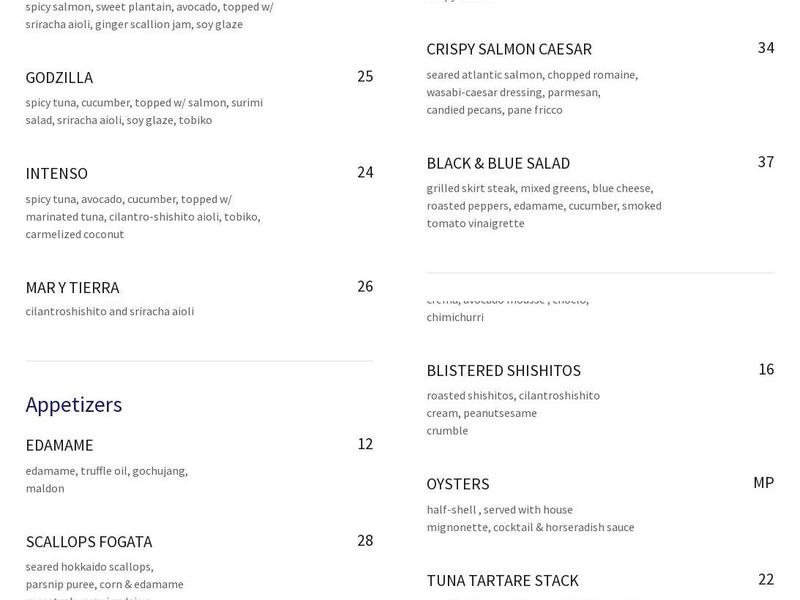 Pez Vela Fusion Kitchen Menu