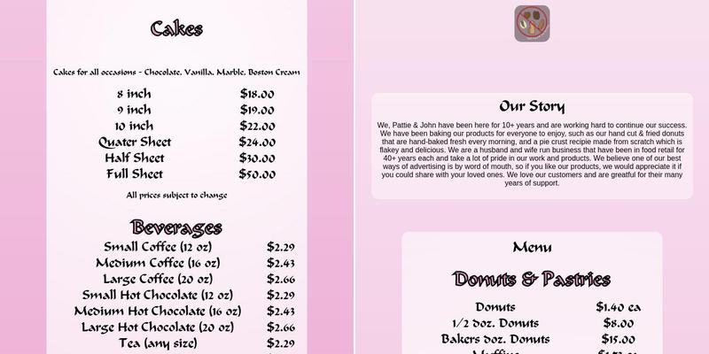 Ziggy & Sons' Donuts Menu