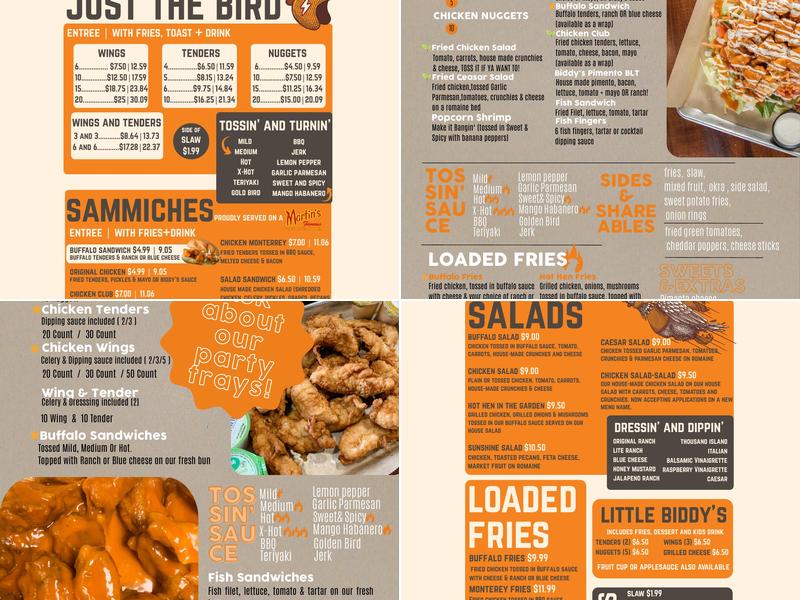 Biddy's Menu