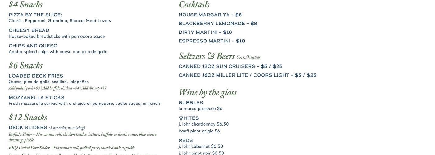 Lower Deck Menu