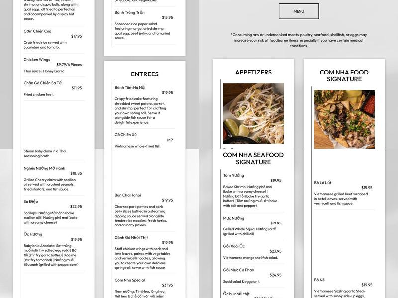 Com Nha Kitchen & Bar Menu