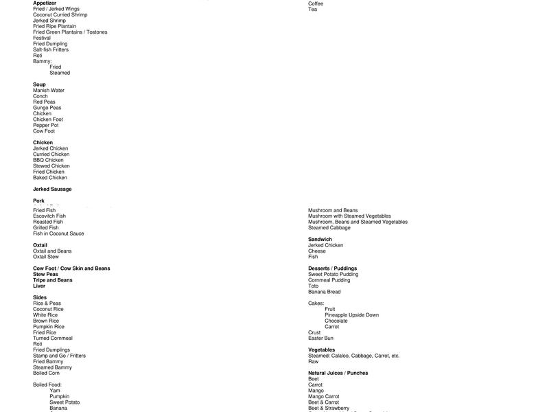 Sprinters Menu