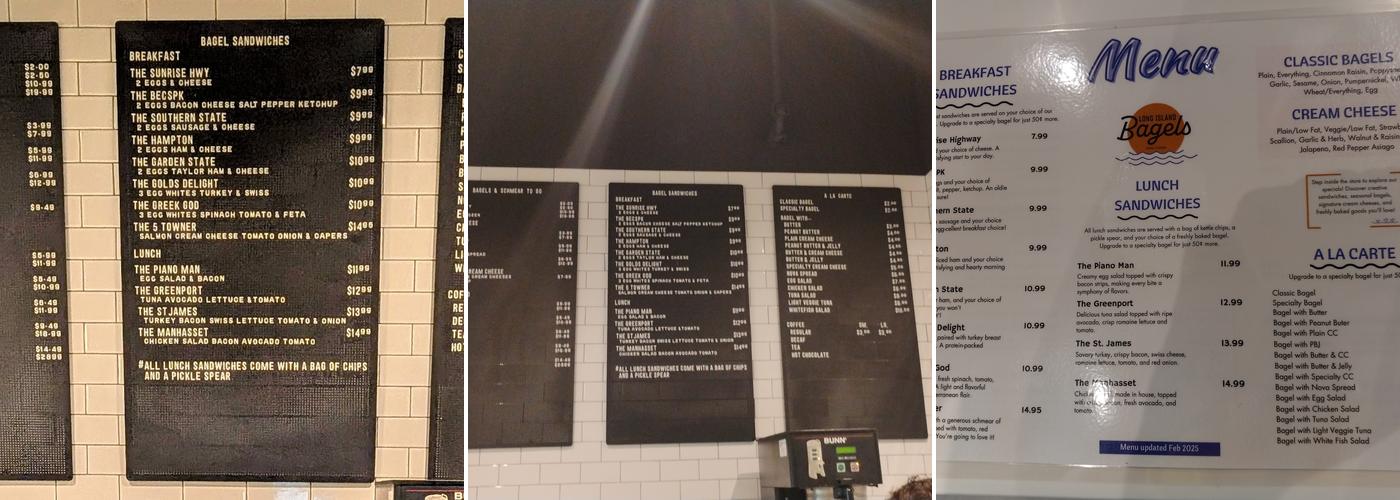 Long Island Bagels Menu