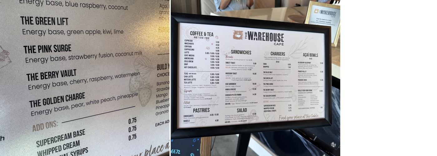 The Warehouse Cafe Menu