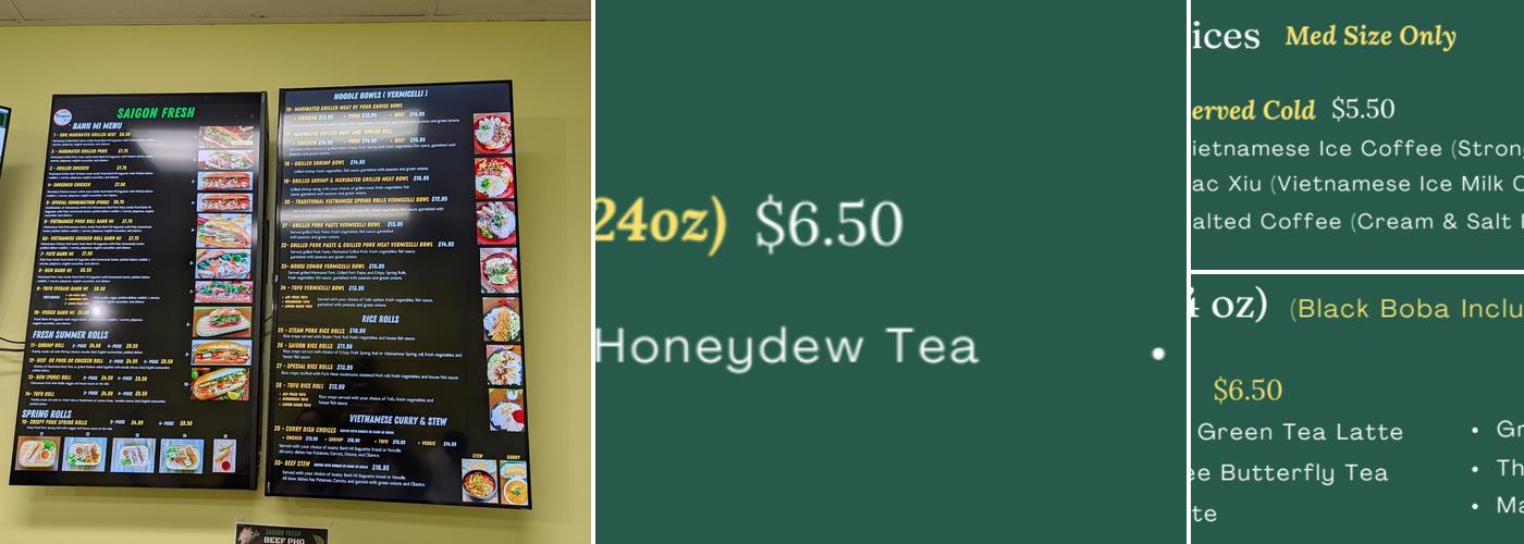 Saigon Fresh Menu