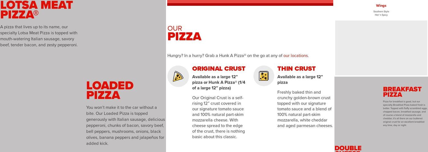 Hunt Brothers Pizza Menu