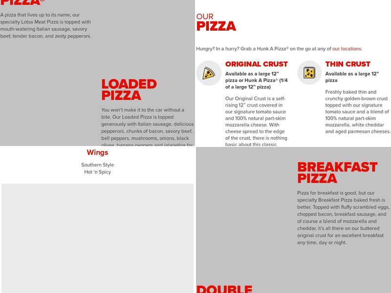 Hunt Brothers Pizza Menu