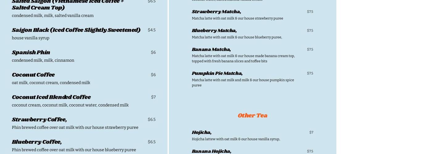 Ayer Coffee Menu