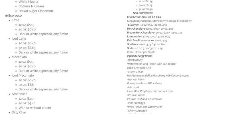 Maple Blues Coffee Menu