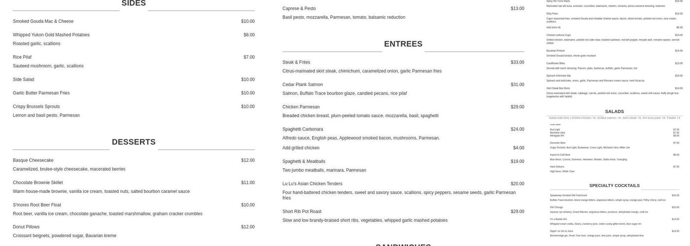 Sid's American Kitchen Menu