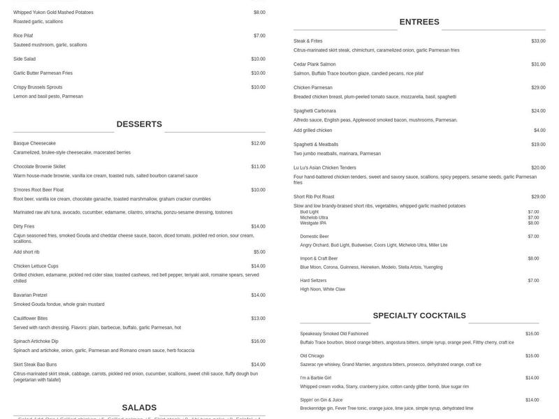 Sid's American Kitchen Menu