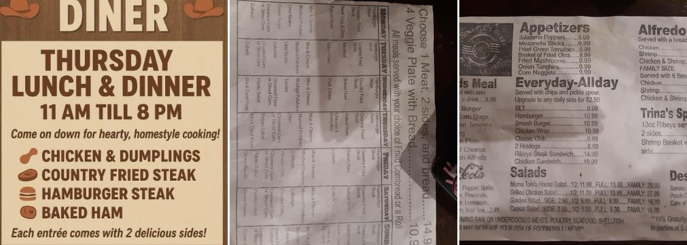 Trinabell’s Diner Menu