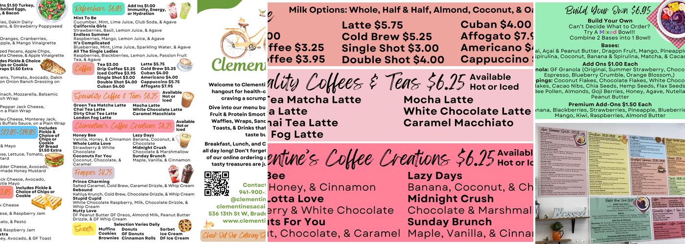 Clementines Menu