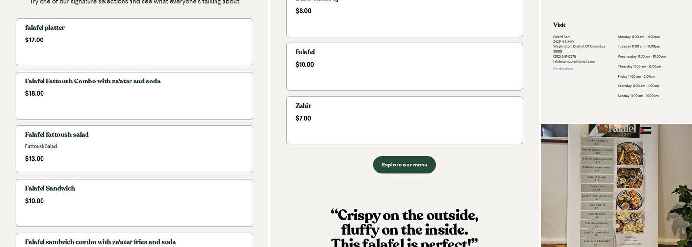 Falafel Sam Menu
