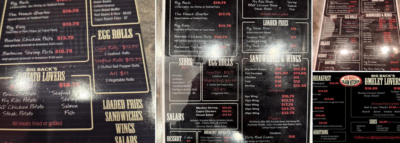 Big Back's Cajun Kitchen INC Menu