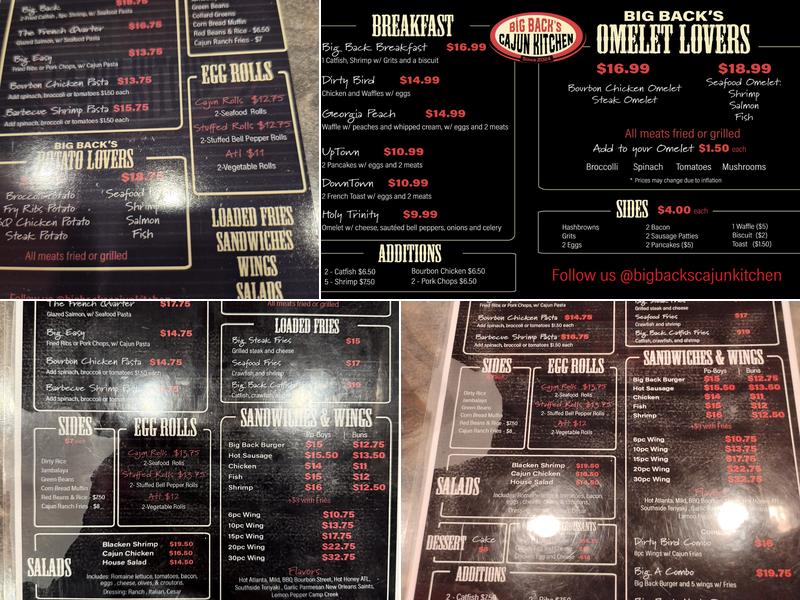 Big Back's Cajun Kitchen INC Menu