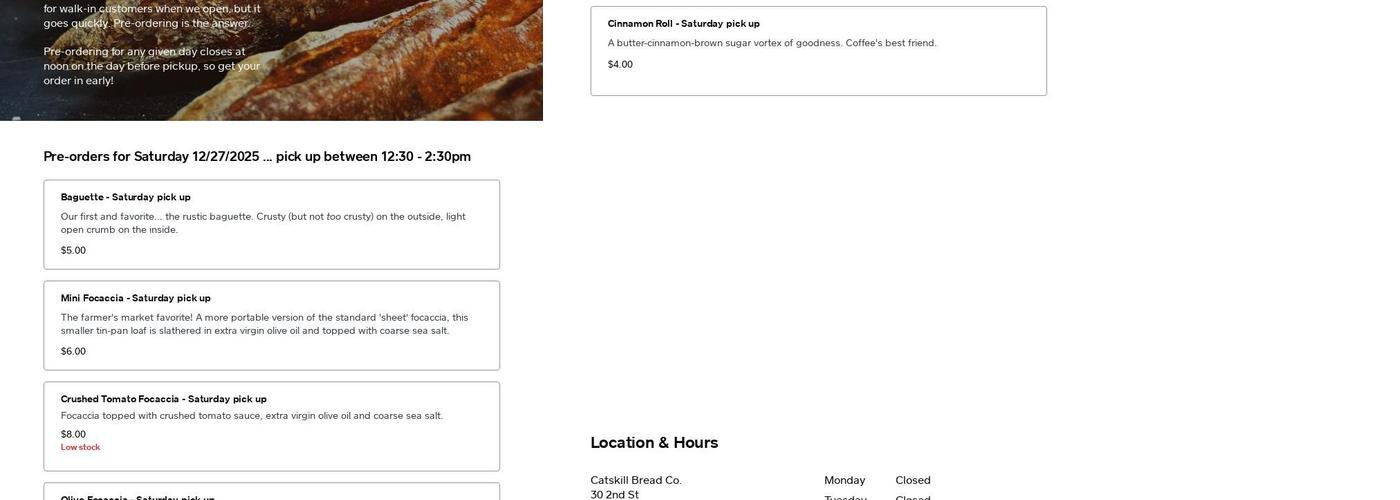 Catskill Bread Co. Menu