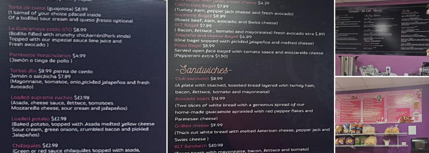 Corazón De Café Menu