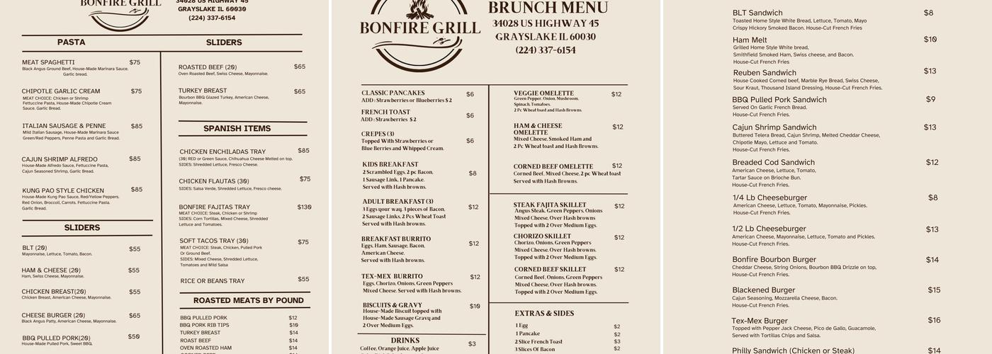 Bonfire Grill Menu