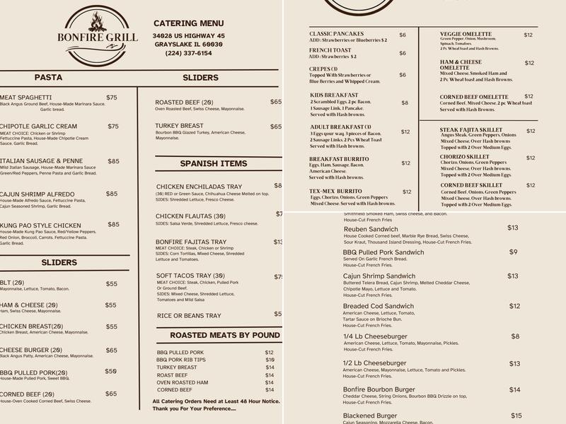 Bonfire Grill Menu