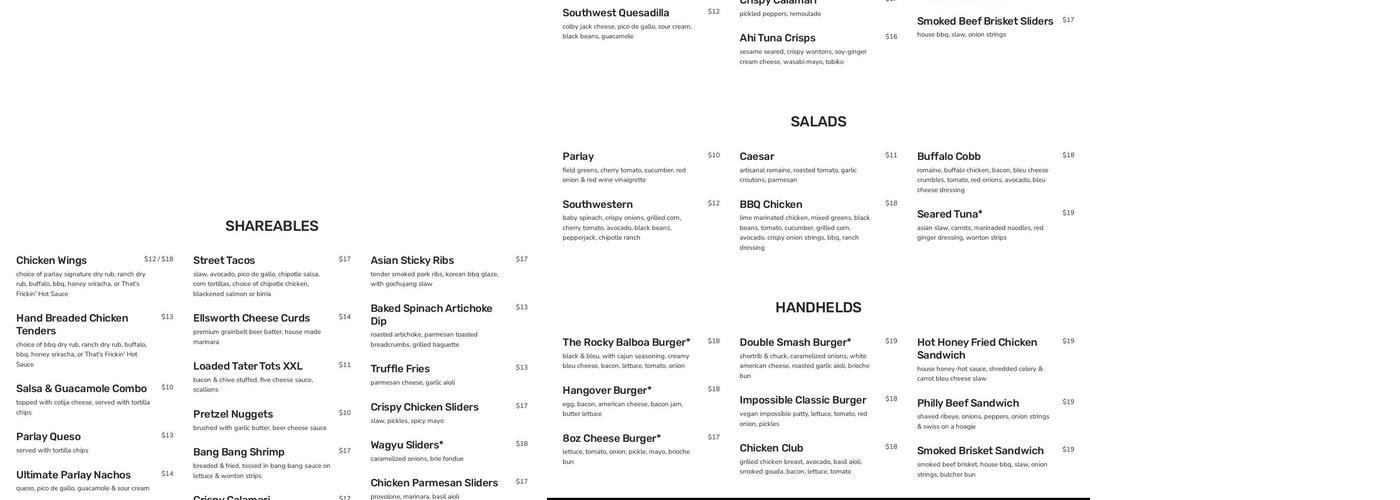 Parlay Kitchen & Bar Menu