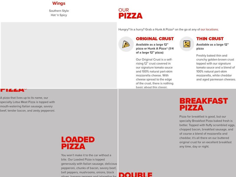 Hunt Brothers Pizza Menu