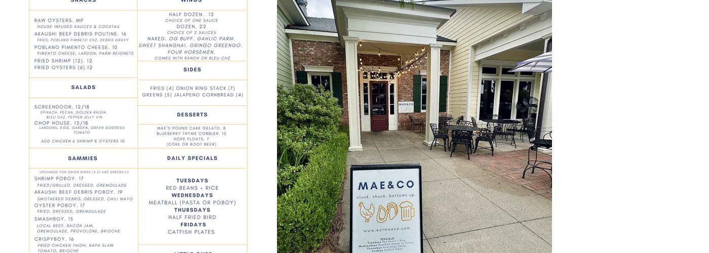Mae & Co Menu