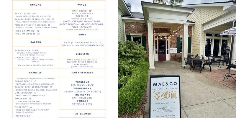 Mae & Co Menu