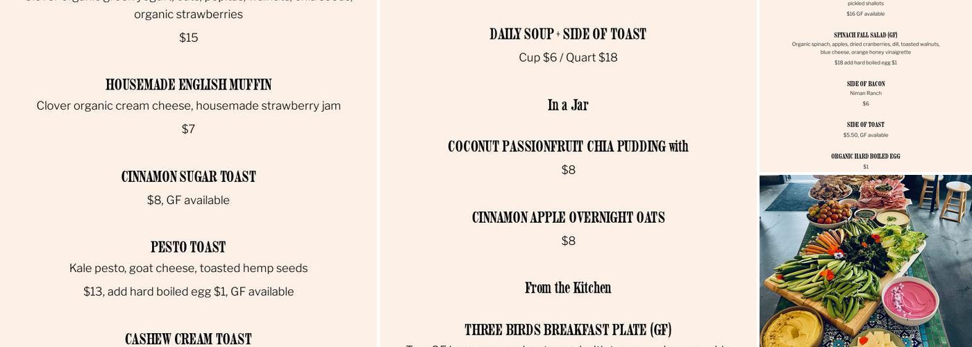 Three Birds Menu