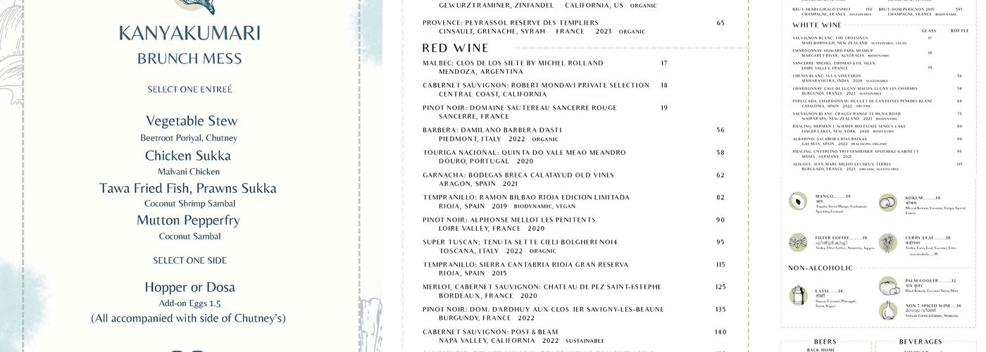 Kanyakumari Menu