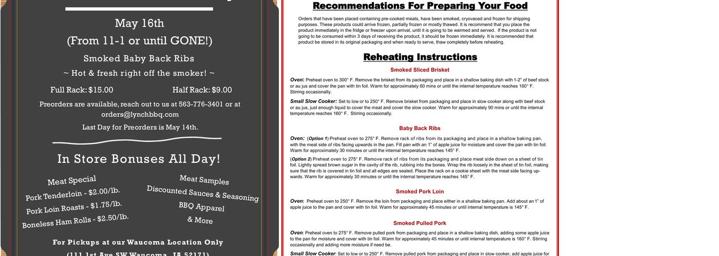 Lynch BBQ Co Menu