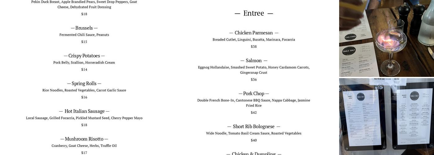Table Salt Menu
