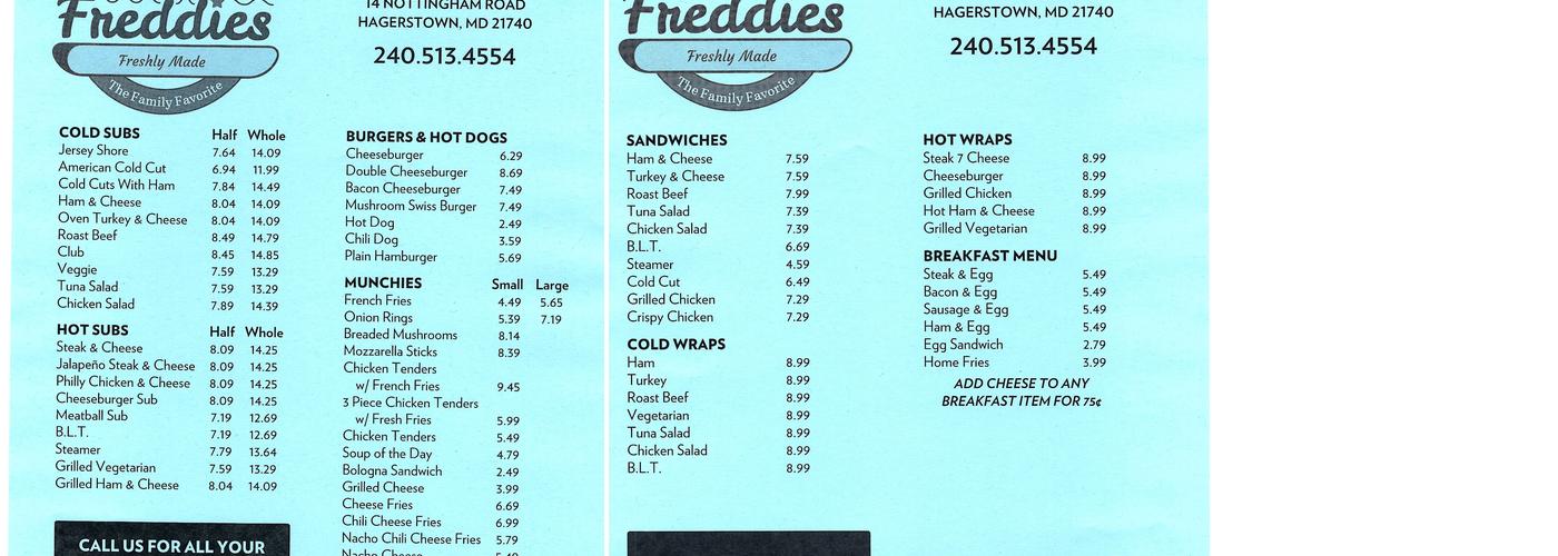 Freddies Subs Menu