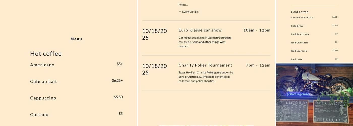 Grind ‘N’ Gears Cafe Menu