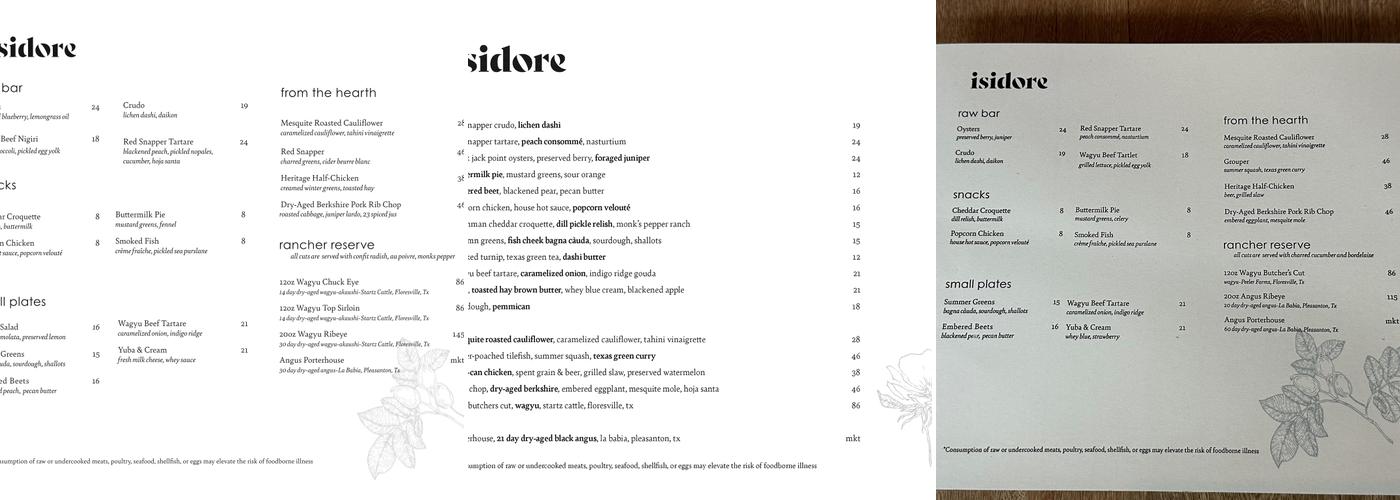 Isidore Menu