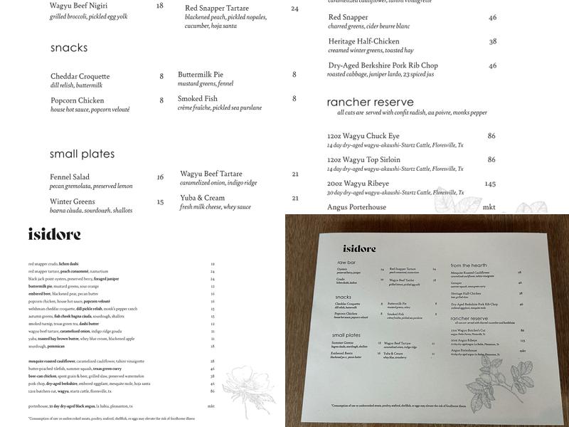 Isidore Menu