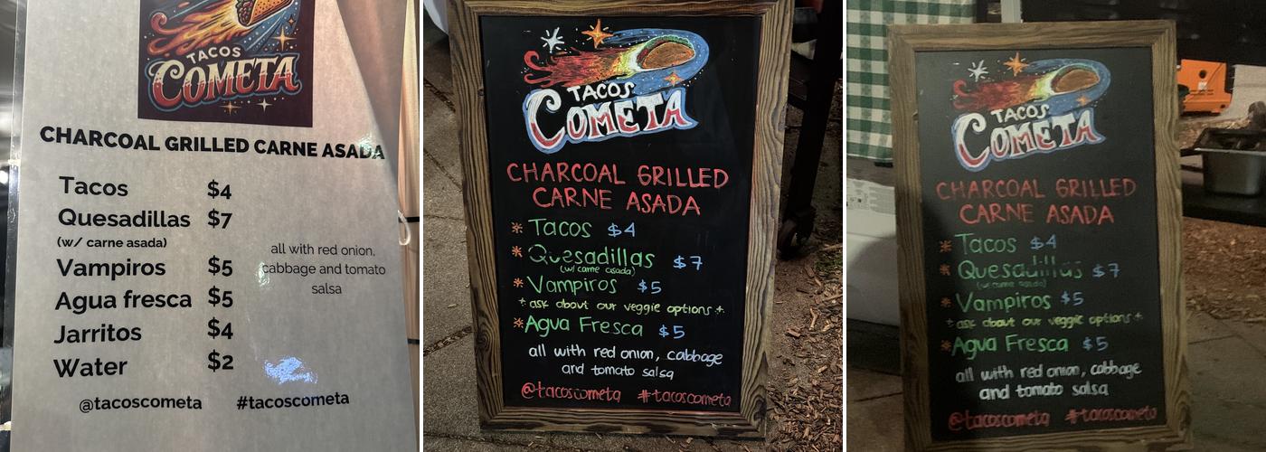 Tacos Cometa Menu
