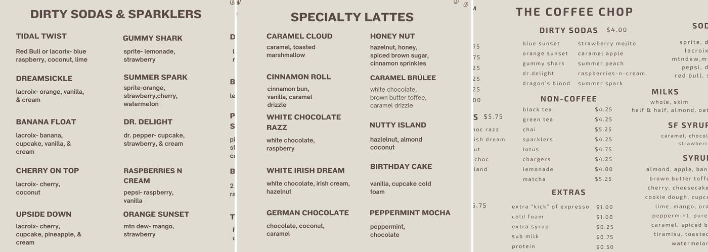 The Coffee Chop Menu