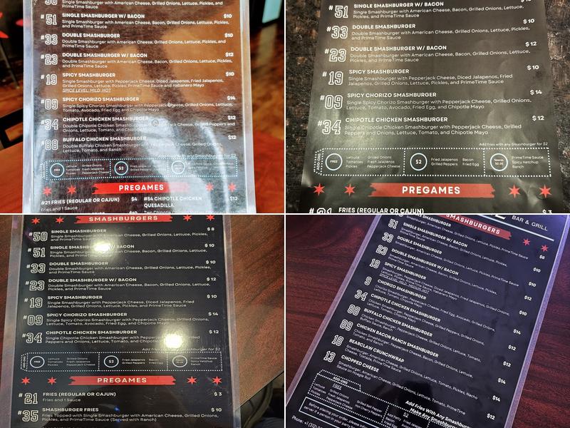 PrimeTime Bar & Grill Menu