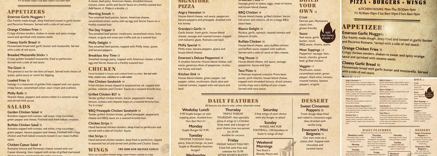 Emerson's Menu