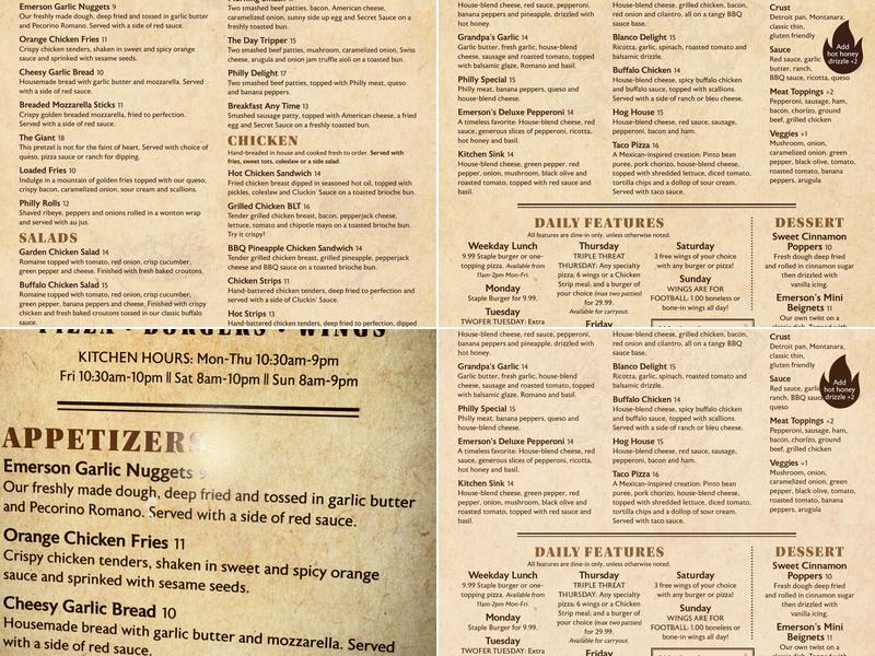 Emerson's Menu