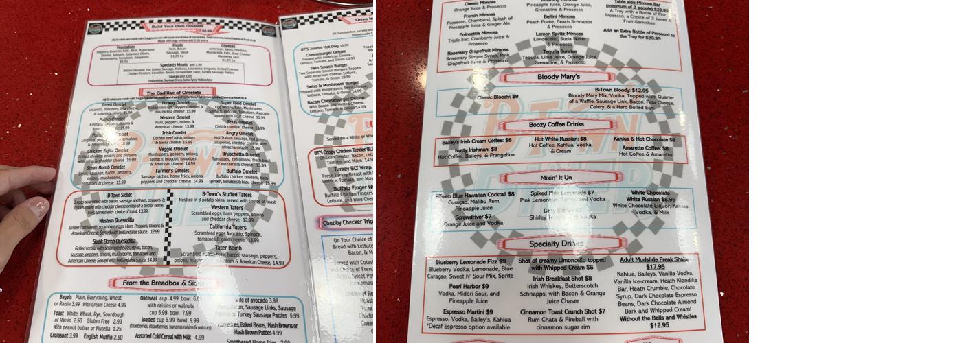 B Town Diner Menu