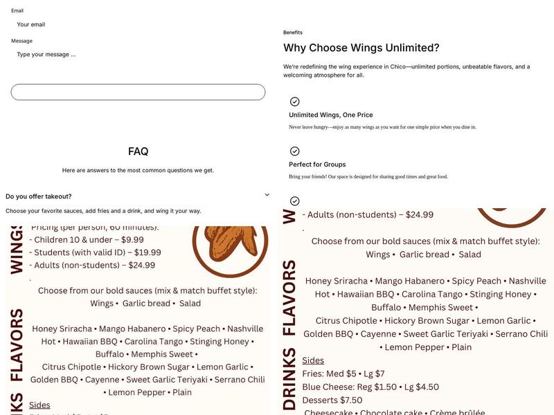 Wings Unlimited Menu