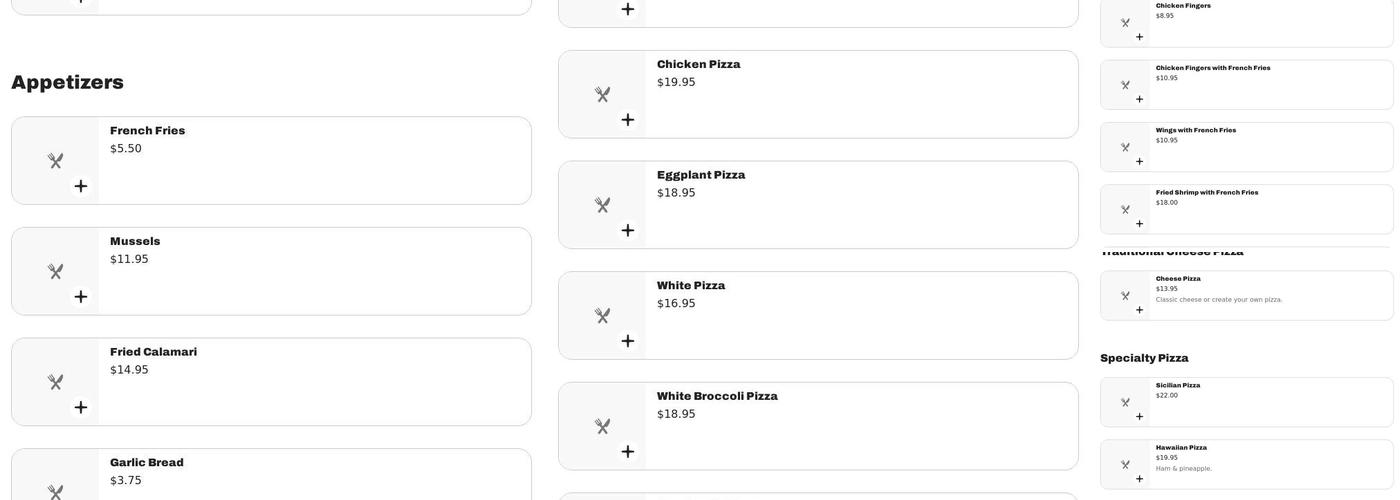 Cliffside Pizza Menu