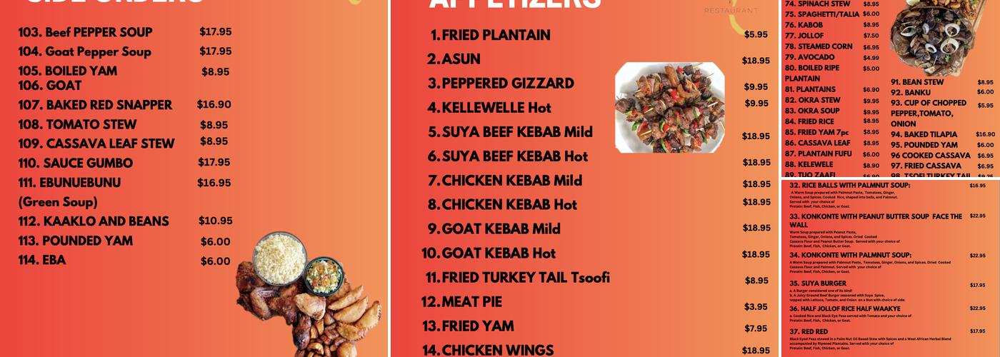 Authentic African Restaurant Menu