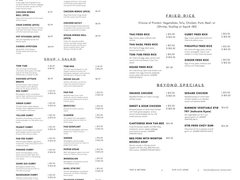 Thai & Beyond Menu