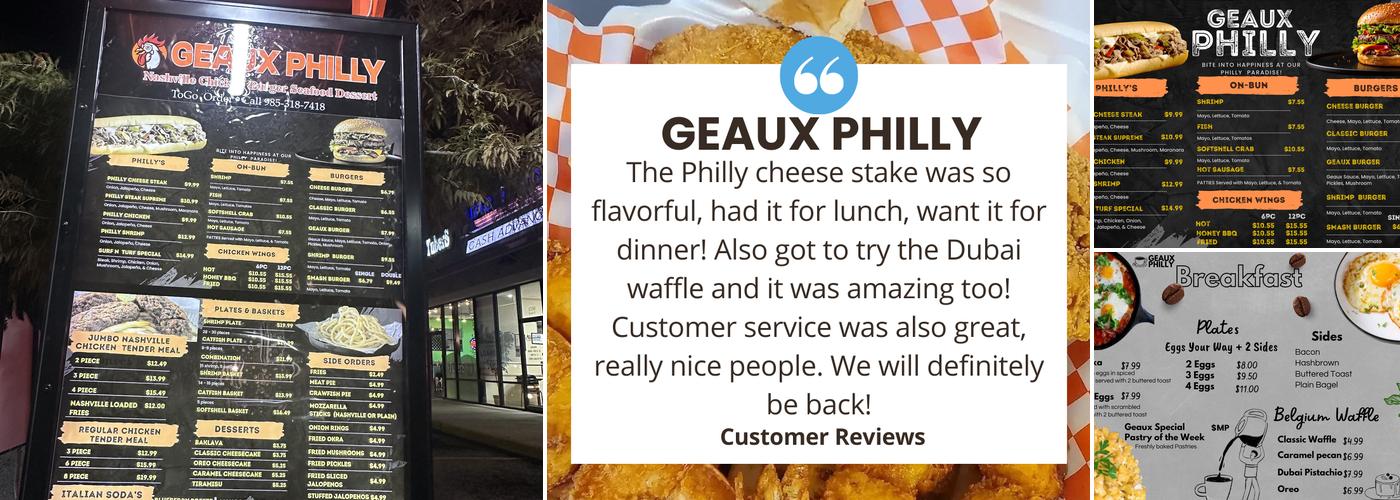 Geaux Philly Menu